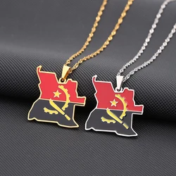 SONYA Enamel Drop Oil Angola Map Flag Pendant Necklace For Women Girls Stainless Steel Angolan Jewelry Ethnic Party Gifts