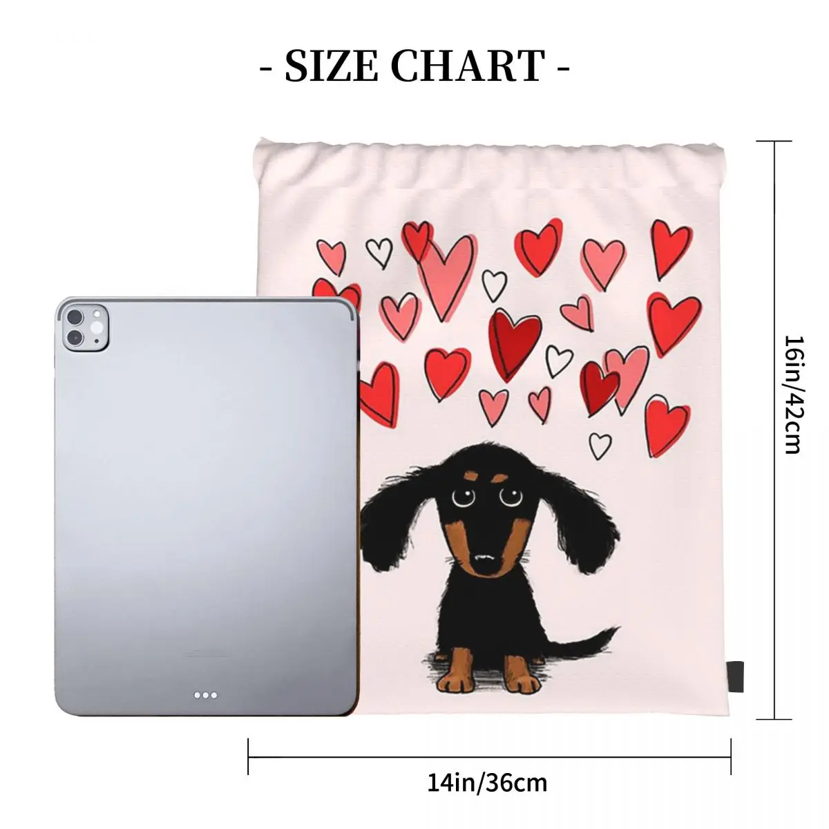 Cute Dachshund Puppy Dog With Valentine Hearts Backpacks Portable Drawstring Bags Storage Bag Book Bags For Man Woman School