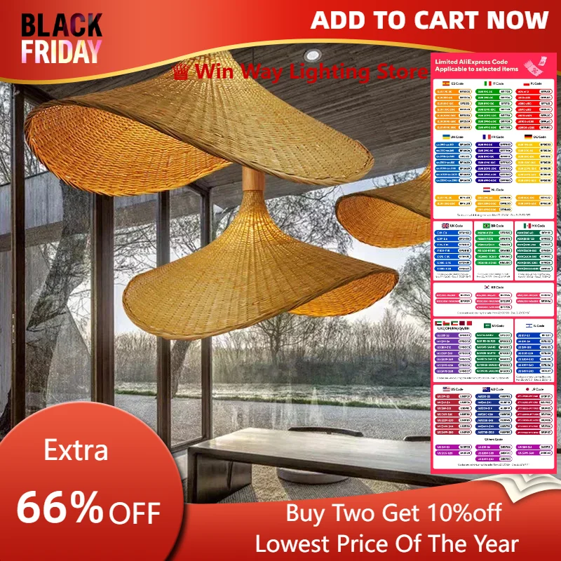 Hand Make Bamboo Wicker Vintage Ceiling Hanging Rattan Chandelier Lighting for Dining Room Suspension LED Pendant Lamps