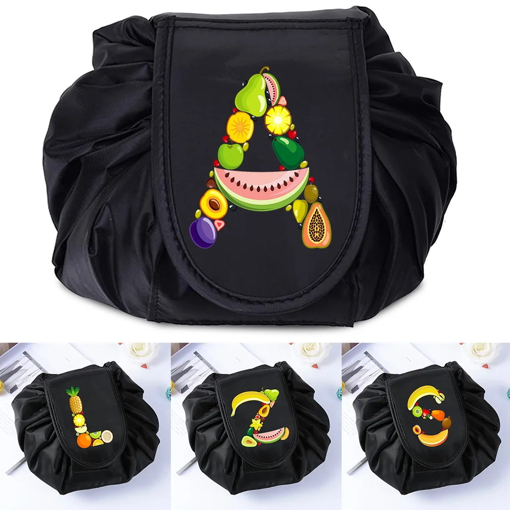 

Fashion Fruit Letter Printing Female Portable Toiletries Beauty Drawstring Cosmetic Bag Storage Bag