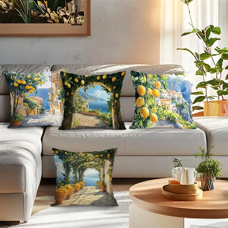 Amalfi Küste Zitronenbaum Muster dekorative Kissen Kissenbezug Polyester Kissenbezug Wurfkissen Sofa Dekoration Kissenbezug – Detail 8