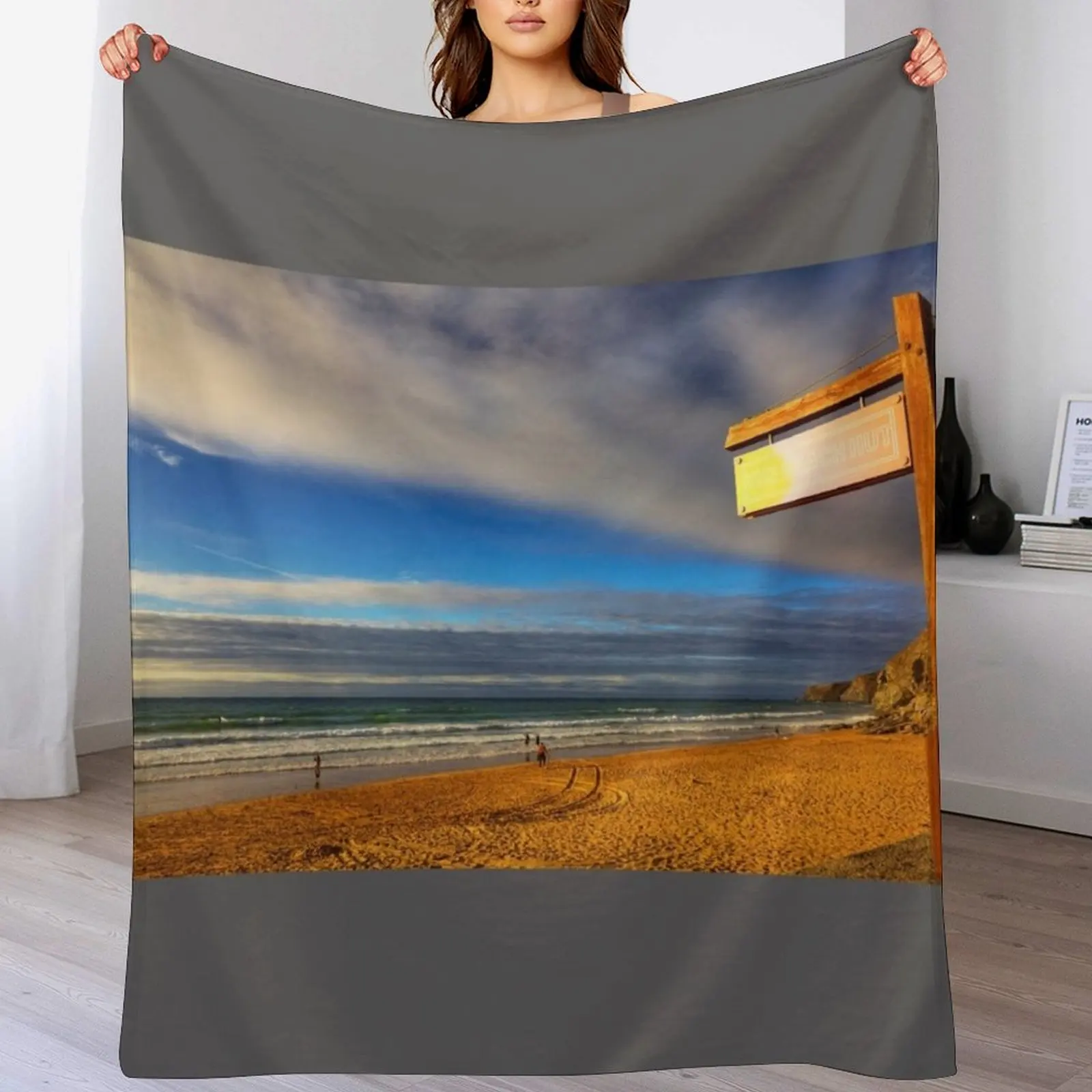 

The Beach Hut, Watergate Bay Cornwall Throw Blanket Stain Resistant Cozy Warm Blanket