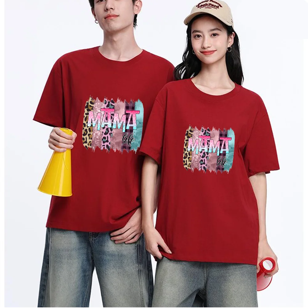 Mama Life Leopard Camouflage Plaid Printed T Shirt Breathable Fabric S-XXL Personalized Custom T Shirt Casual Short Sleeve Tee A