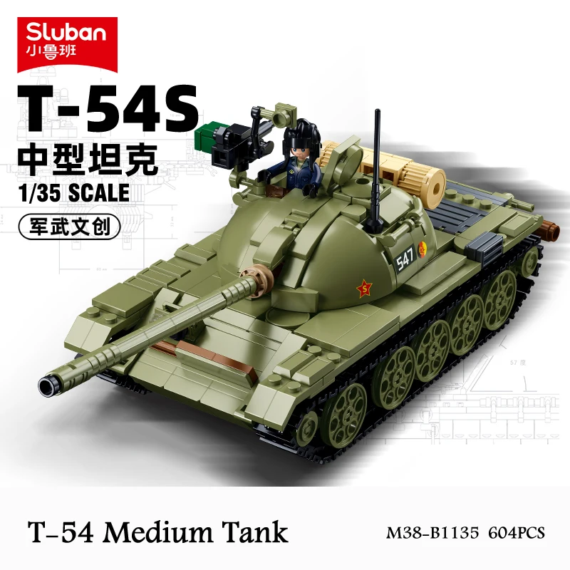 Sluban New WW2 Military 3 IN 1 The T-54S T-55A T-69S Medium Tank Building Blocks Soldiers Army Bricks MBT Toys for Boys Gifts