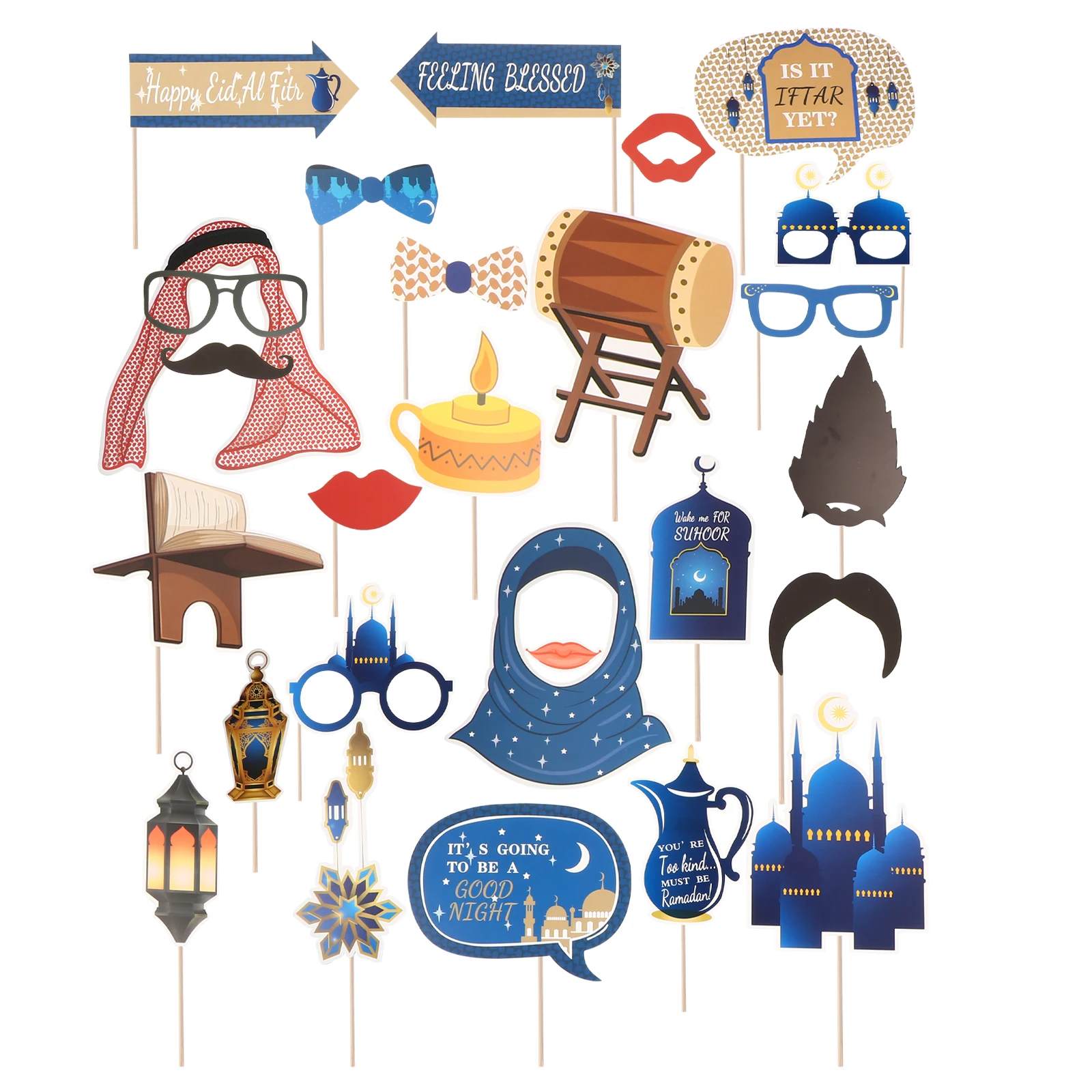 

27pcs Beard Glasses Photo Eid Photo Booth Prop Booth Props Selfie Holder Eid Party Accessories Bright Colors Wooden Sticks