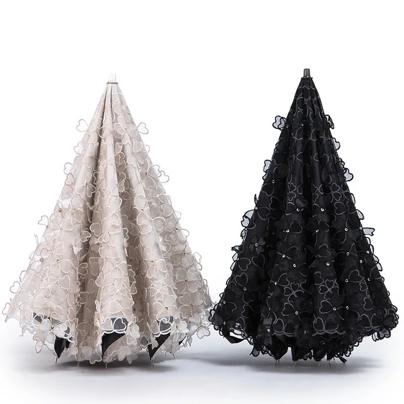 Sunscreen UV protection two-fold double-layer lace embroidered flower sun umbrella vinyl princess girl