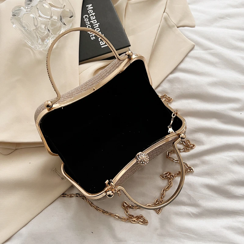 Chain Evening Bag Dinner Shoulder Bag for Women Handbag - Fashion Crossbody Bags Vintage  Underarm Bag Satchel (Black)