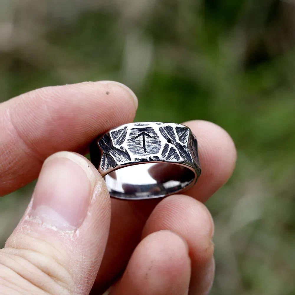 2023 NEW Vintage 316L Stainless Steel Viking rune Ring for Men steel Amulet retro fashion Jewelry FOR GIFT  free shipping