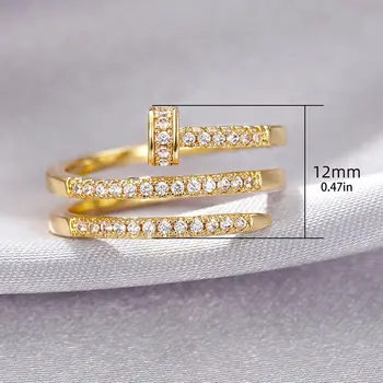 鋯石多層可調式戒指,女士精緻珠寶,金色婚禮水晶美甲戒指 10 最佳銷售 戴金戒指的女人 - №7