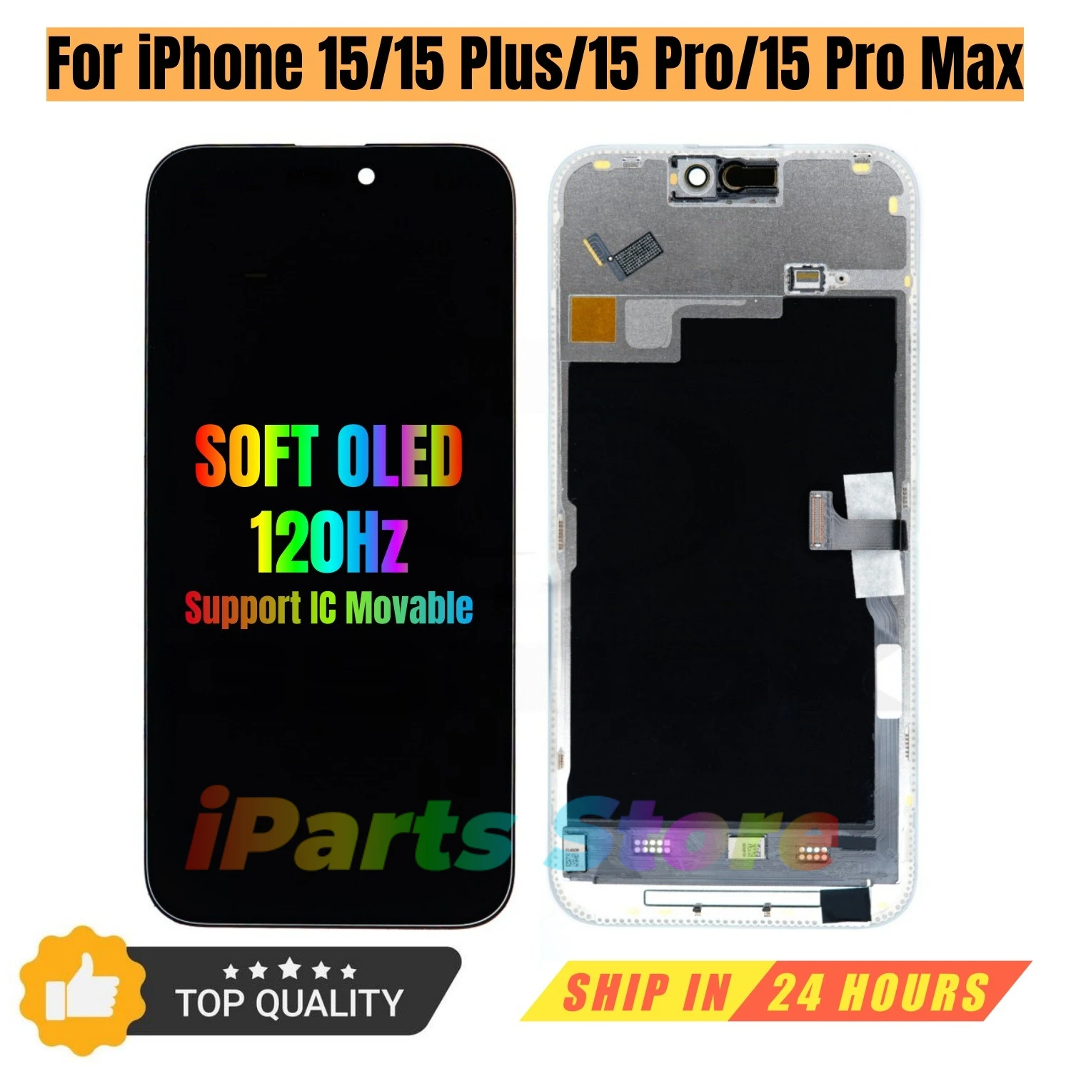 Écran de remplacement iParts pour iPhone 15 Pro Max Plus, OLED souple 120 Hz, assemblage d'écran tactile LCD Retina DD, prise en charge de l'IC amovible