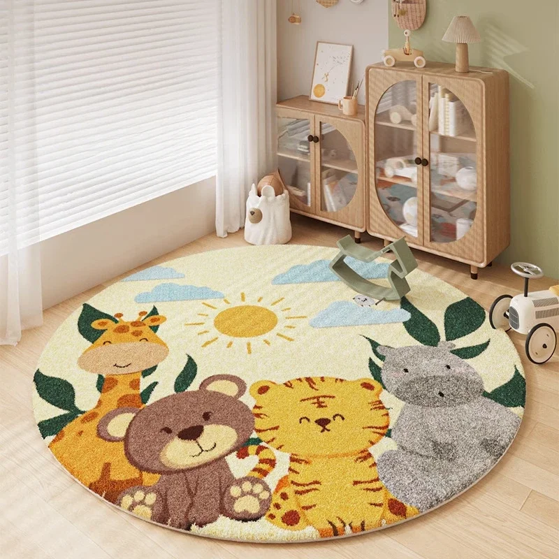 Cartoon Style Carpets for Living Room Home Fluffy Soft Rug Animal Pattern Bedroom Decor Round Carpet Thick Plush Study Floor Mat
