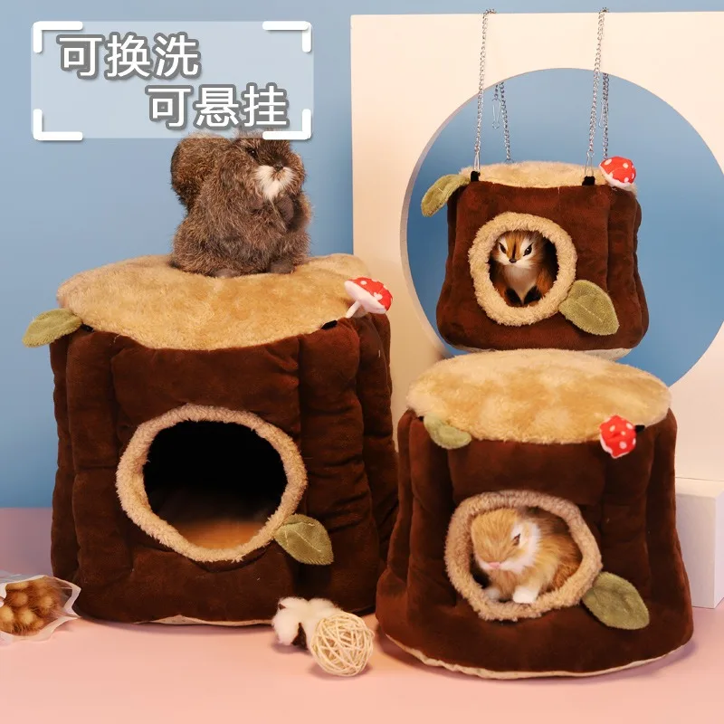 Tree Stump Shape Hammock Small Animals Pet House Hamster Nest Guinea Pig Ferret Squirrel Rabbit Winter Warm Cotton Hang Beds