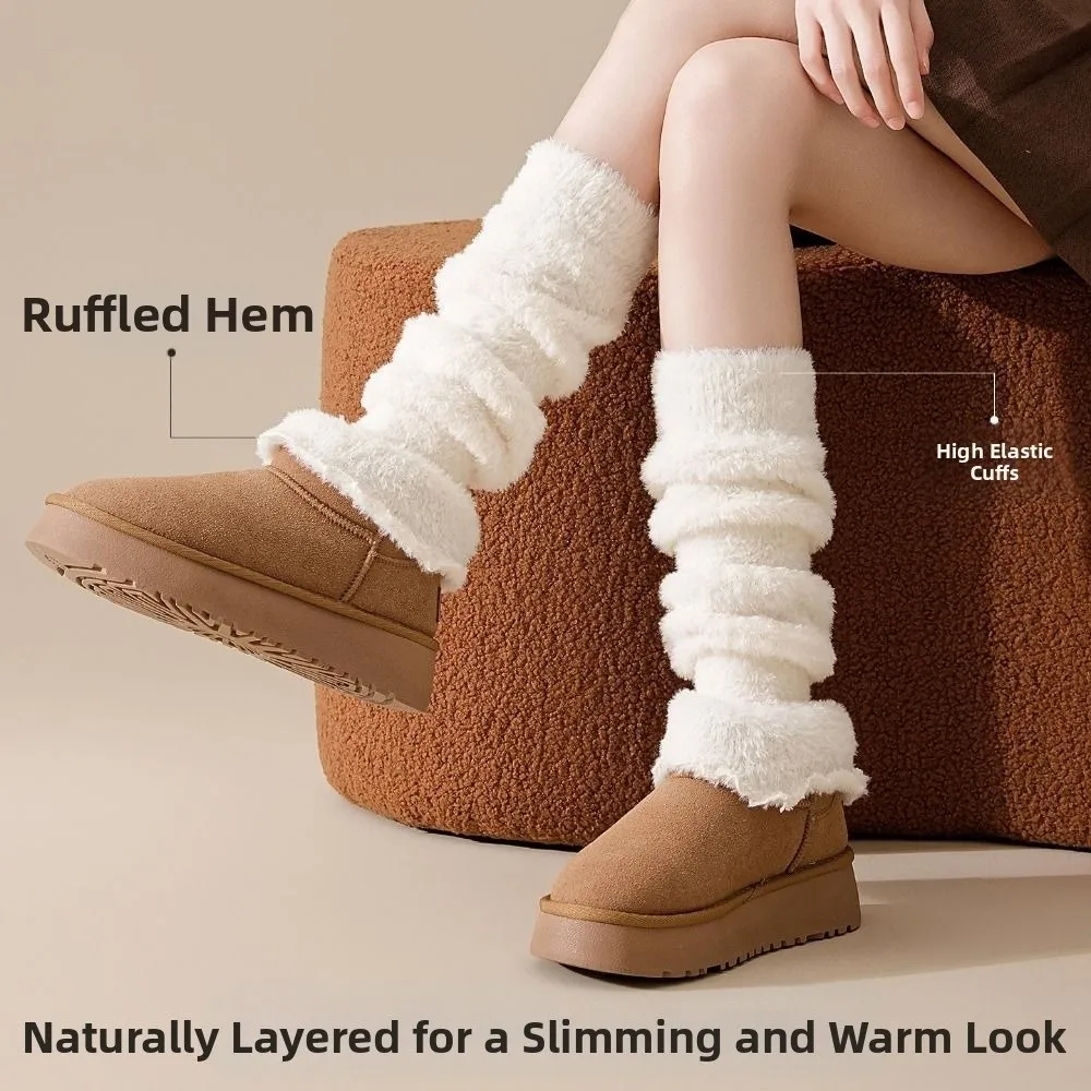 

Trendy Y2K Coral Fleece Foot Cover Sweet Warm Lolita Boots Cover Elastic Soft Solid Color Heap Socks Student