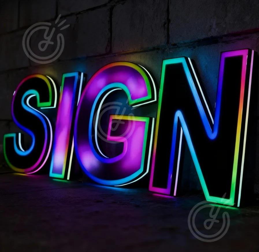 Custom LED Business Logo Sign 3D Sign: Display RGB Pixel Frontlit Advertising Storefront Neon Bar Barber Shop Light Addressable