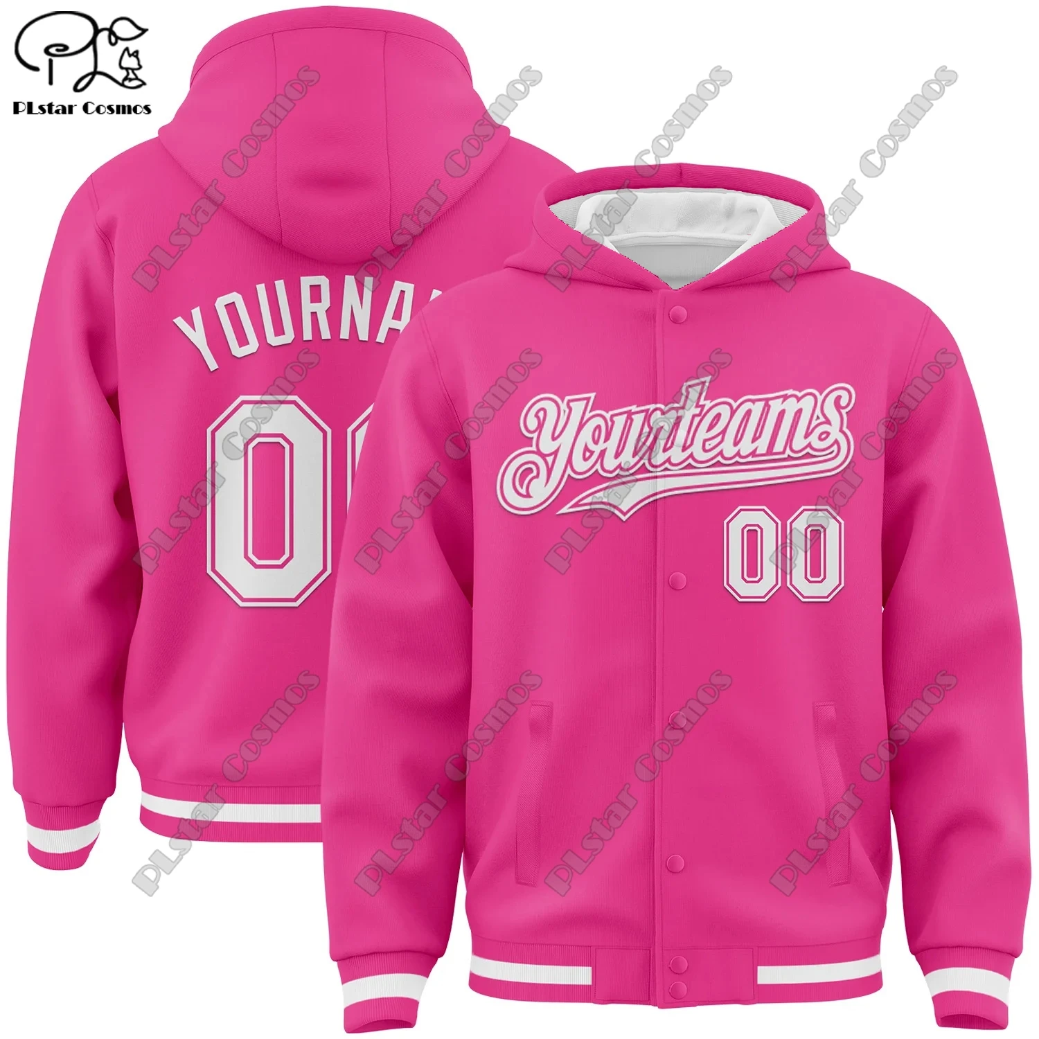 Brand new 3D printed custom team name name number pink genuine full snap jacket hoodie unisex winter new