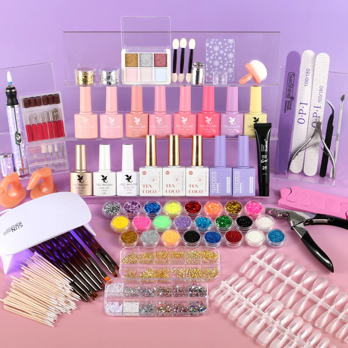 مجموعة طلاء الأظافر الجل مع مصباح أظافر بالأشعة فوق البنفسجية، آلة حفر الأظافر الكهربائية، مجموعة أدوات طلاء الأظافر الجلية، قاعدة معطف علوي، مجموعة أدوات طلاء الأظافر #2