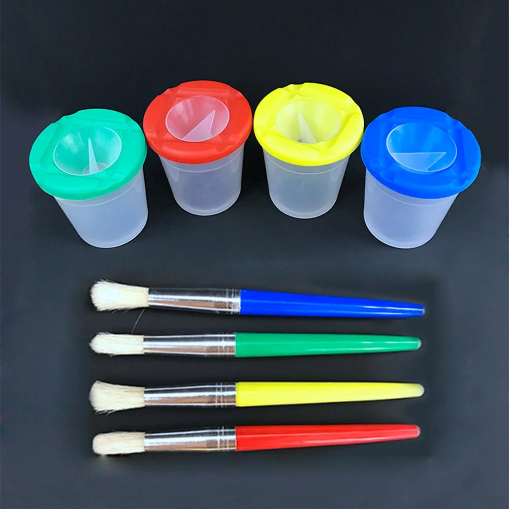4pcs Washable Paint Cups Assorted Color Brush Set Premium Bristle Hair Painting Hobby Beginner Drawing Tools Art