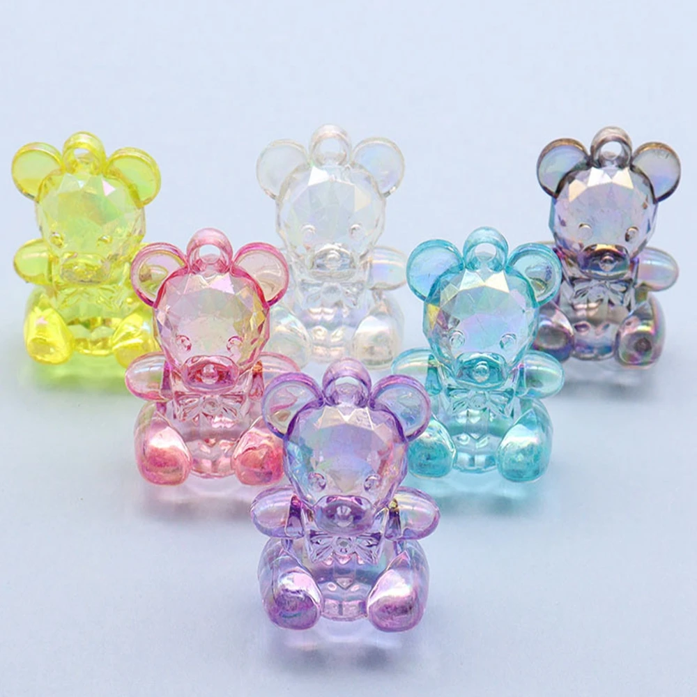 20 Transparent Acrylic Bear Pendants Funny Charms Girl Kid Craft Hobby Gift