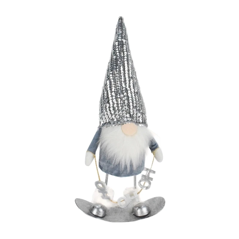 Holiday Sequined Skiing Gnomes Plush Dolls Ornament for Winter Themed Living Room and Storefronts Decorative Figurine