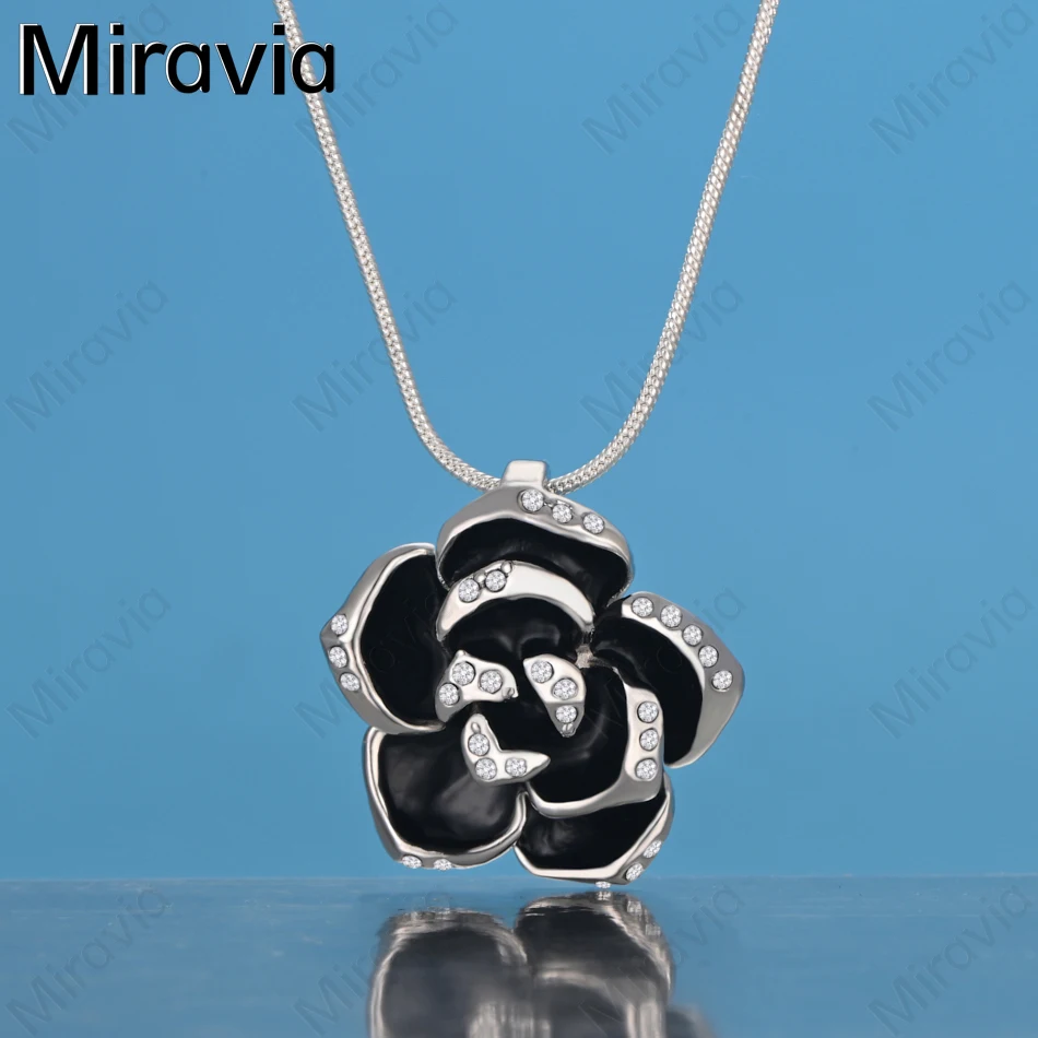 

Miravia 925 Sterling Silver Zircon Black Rose Pendant Necklace - Everyday Accessory For Women - Simple And Elegant Jewelry