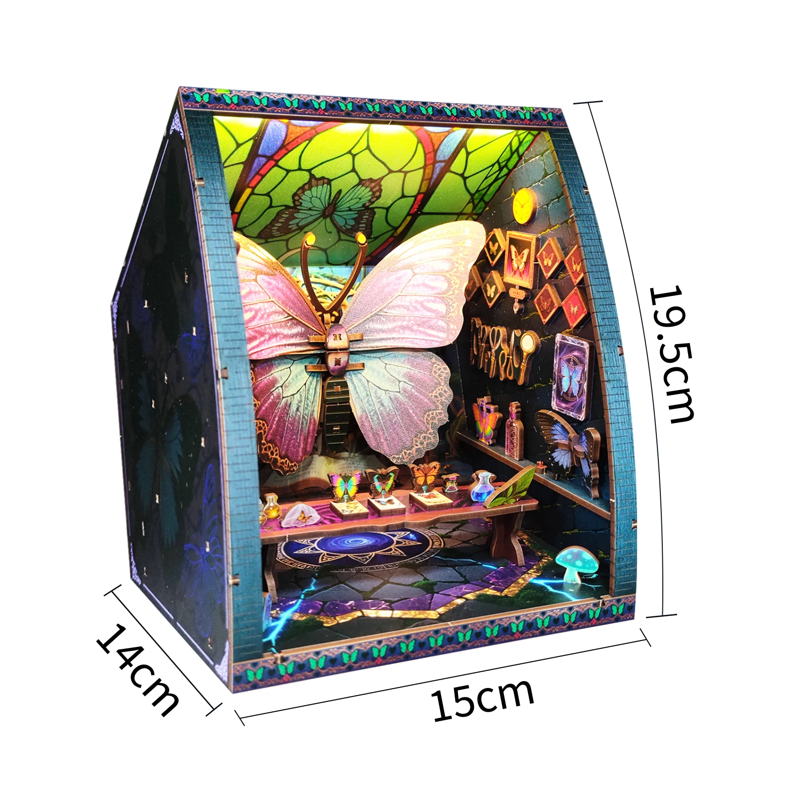 DIY 木製ミニチュア組み立てキット バタフライコレクションルーム ドールハウス 家具付き ライト付き カサ 友達への誕生日プレゼント