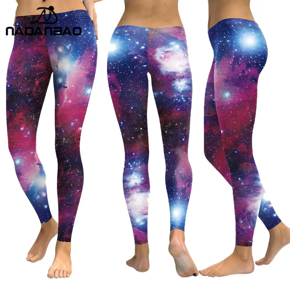 Nadanbao Women\'s leggings Starry Sky 3D printed slim fit high waisted leggings casual elastic leggings yoga sports pants