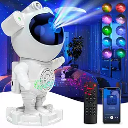 Proyector de galaxia astronauta, proyector de estrellas, luz nocturna con Altavoz Bluetooth, lámpara de proyector de Luna nebulosa para dormitorio, decoración del hogar