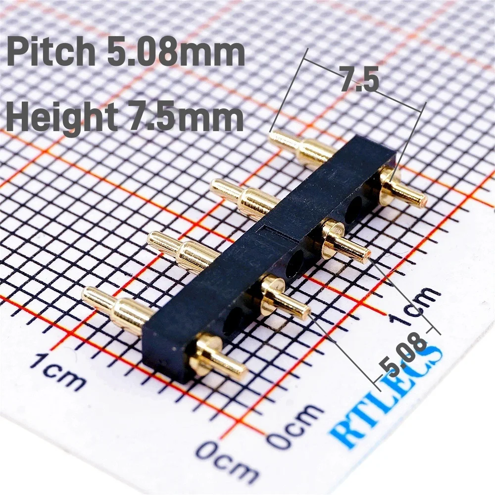 5.08MM Pitch Spring Loaded Pogo Pin Connector Module 7.5 MM Height 2 3 4 5 6 7 8 Positions Single Through Holes PCB Probe