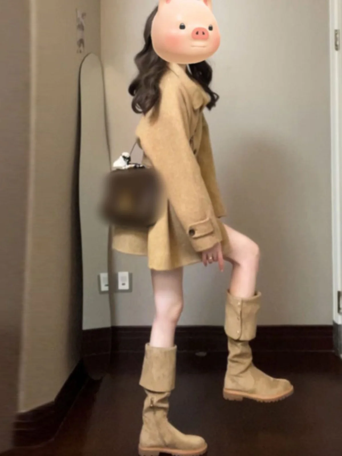 

Корейское двустороннее шерстяное пальто в стиле Lazy Style, уникальное женское весеннее пальто с длинным рукавом, высоким воротником, однотонное, грязеотталкивающее