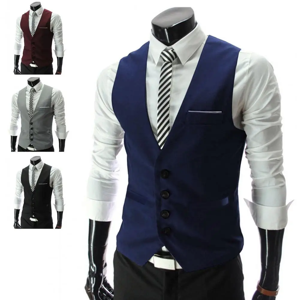 Lightweight  Fashion Men Suit Business Vest Soft Texture Suit Vest V-Neck   for Prom