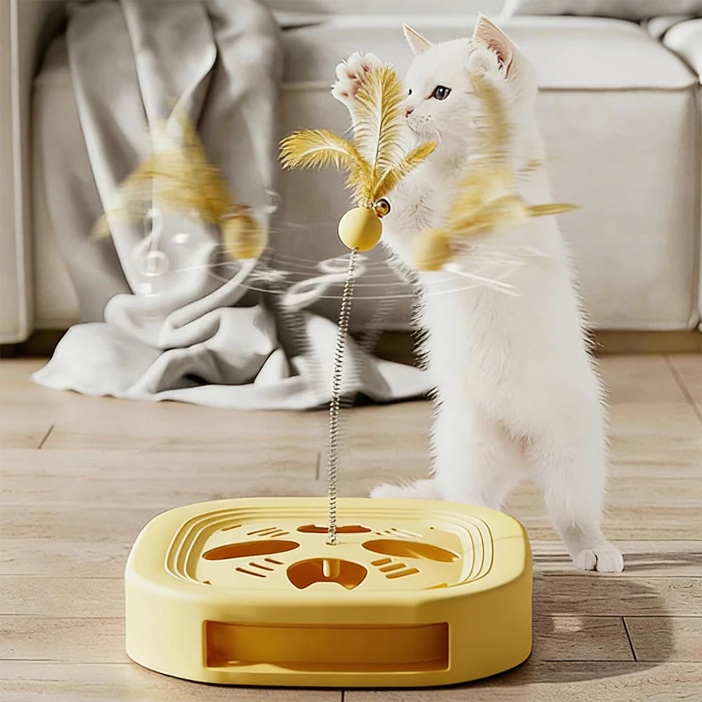 

3-Layer Feather Cat Turntable Interactive Cat Puzzle Toy Box With Maze Tunnel Bell Ball Indoor Cat Toy Ball Training Toys