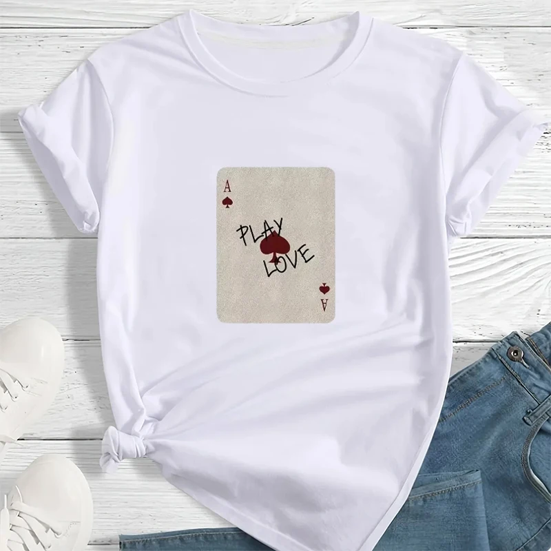 

Cute Card Printed Women T-shirt 2025 Summer New Short Sleeved T Shirt Female Fashion Casual Round Neck Unisex Y2k Clothes Tops