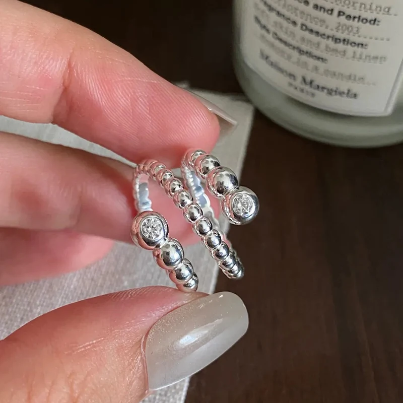 GANPUP Unregelmäßige Perlen Mehrschichtige Verstellbare Fingerringe für Damen, Modischer Neuer Silberfarbener Schmuck, Geschenk für Party und Büro кольцо – Detail 2