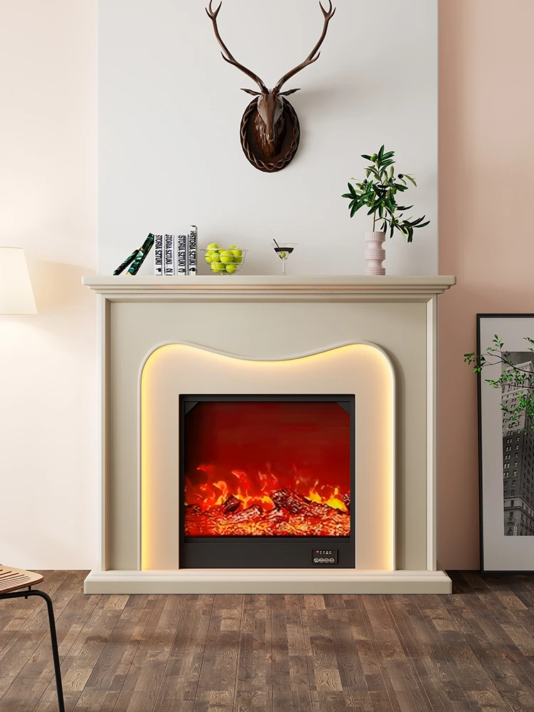 French Fireplace Curio Cabinet Simulation Flame Hallway Light Cabinet Home Heater Led Light Background Wall