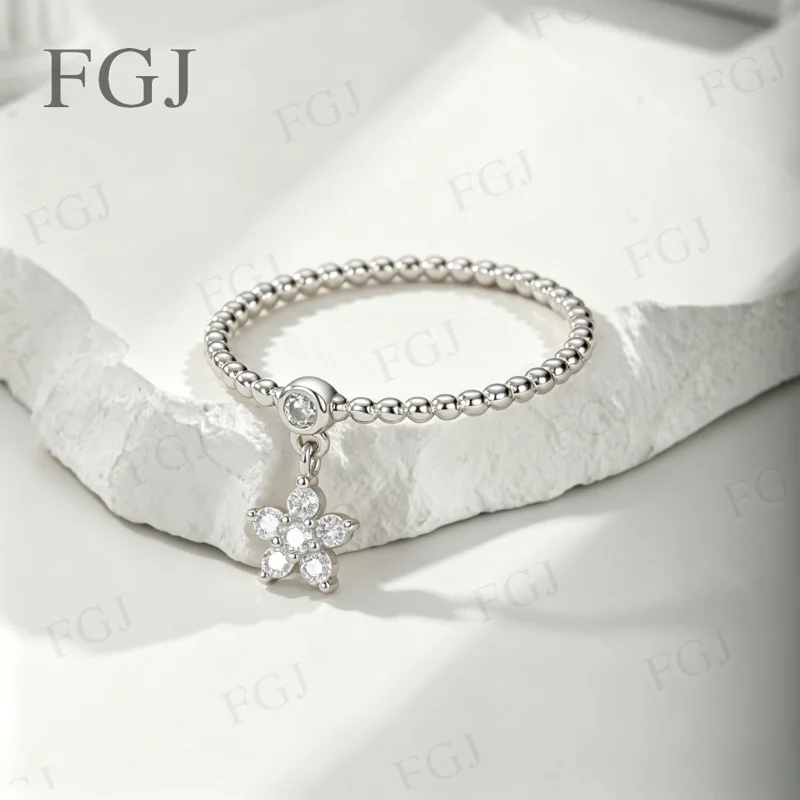 D-Farbiger Moissanit Gänseblümchen-Ring S925 Silber Glänzender Stern-Perlen-Schwinganhänger Fingerring Damen Feiner Schmuck Geschenk – Detail 5