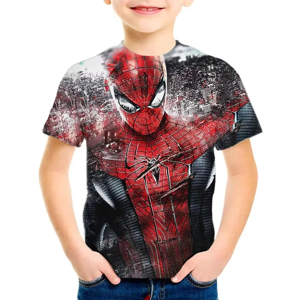 MINISO Marvel Summer Spiderman 3d T-Shirt Print Avengers Fashion Kids Casual T-shirt Children Boys Girls Cartoon T-Shirt Clothes