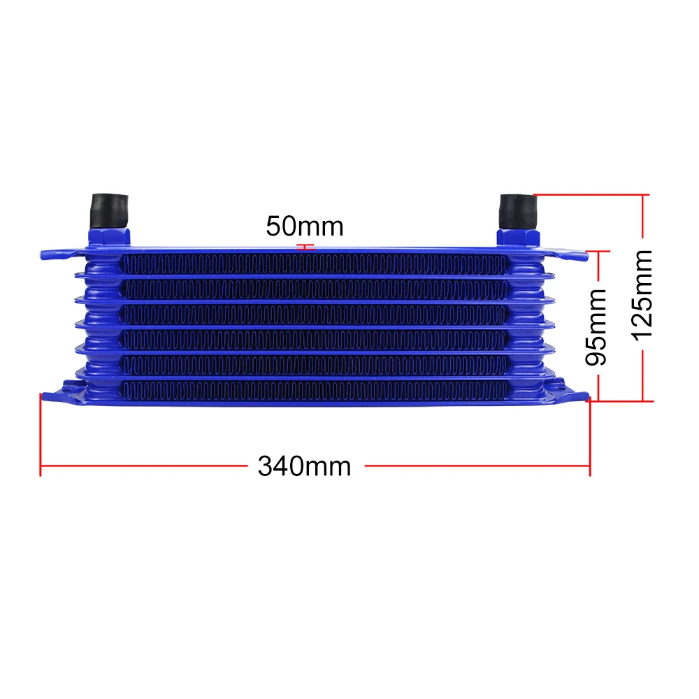 WLR - Universal 7 Rows Oil Cooler Kit + Oil Filter Sandwich Adapter +Stainless Steel Braided Oil Hose AN10 Hose End Fittings