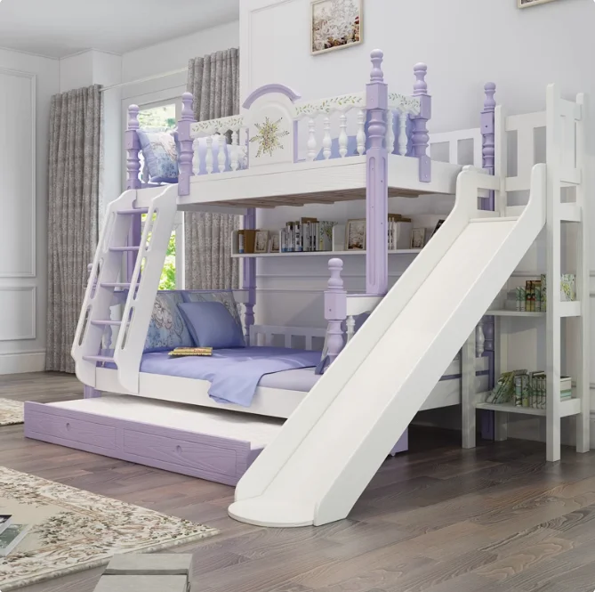 America Style Girls Bedroom Set Kids Furniture Children Furniture Sets Princess Modern Luxury Purple Beds Baby Kid Bunk Bed