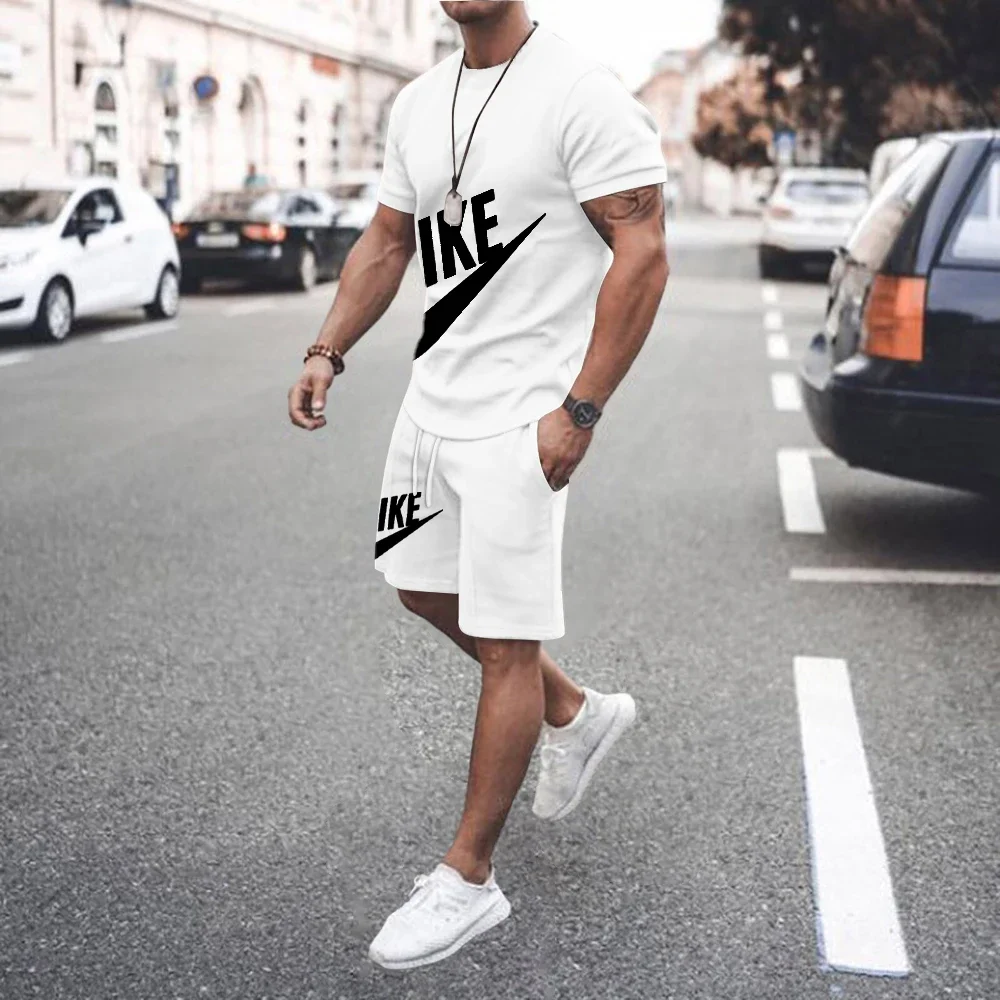 Summer men's Clothing Two Pieces Sets Mens Casual Tracksuit Men Print short sleeve Sets mens t-shirt+shorts Fitness Sportswear