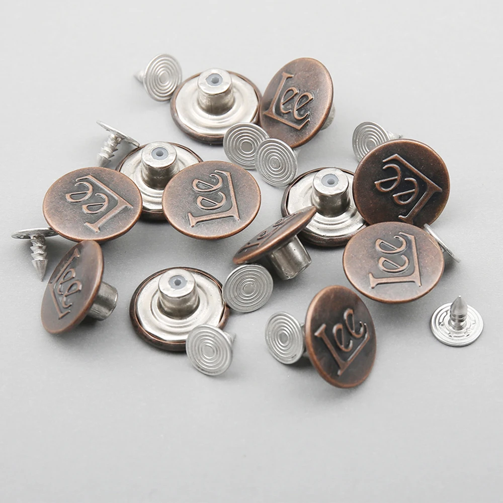 10/20Sets/pack Brass Jeans Buttons Hollow/Flat Shank Button Sewing-Free Change Waist Size Buttons for Garment Sewing Accseeories