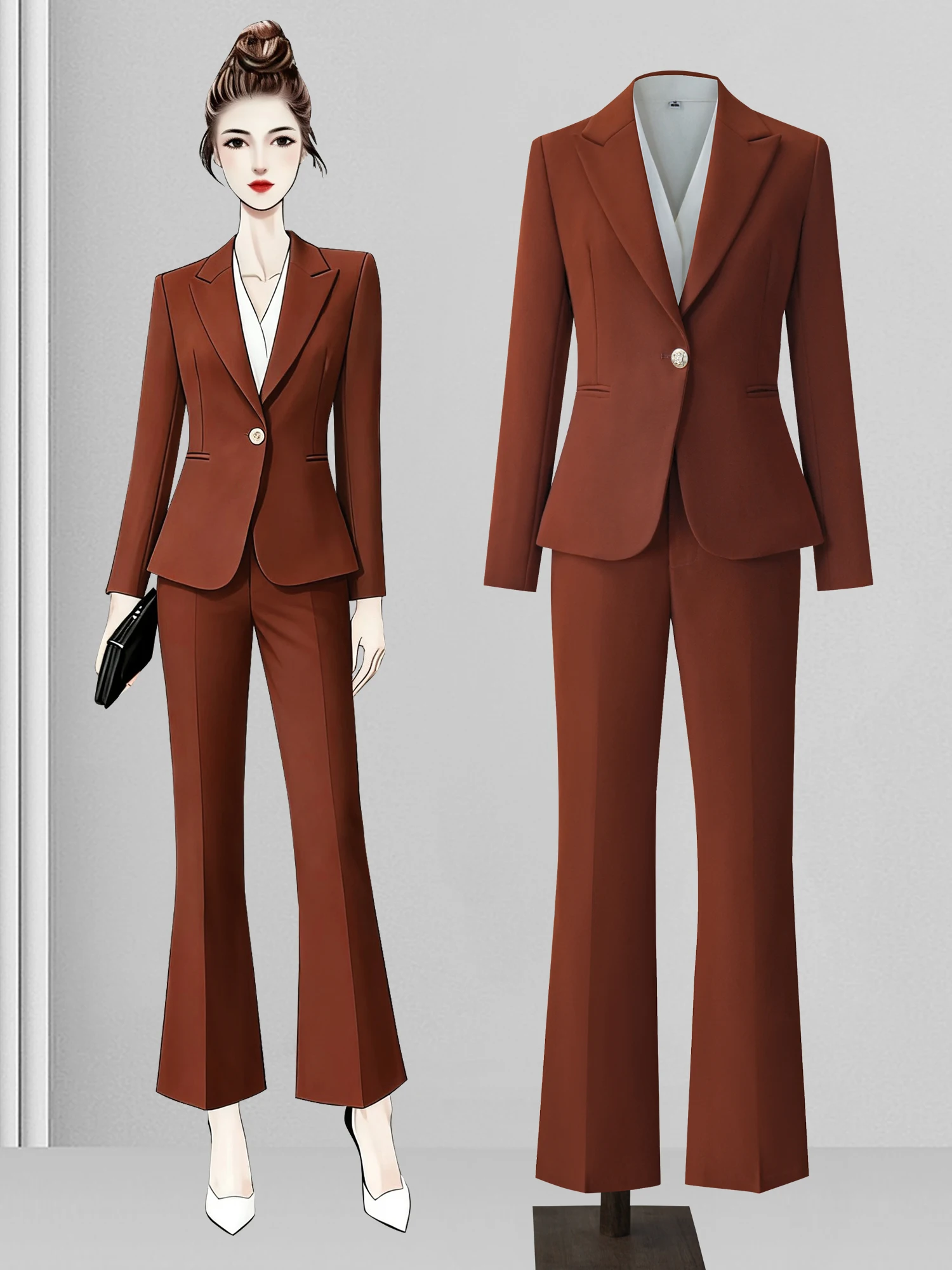 

Костюм-двойка Bri Red для женщин: профессиональный деловой комплект для работы и собеседований, маленький размер, пиджак и брюки, повседневный, из полиэфирного волокна