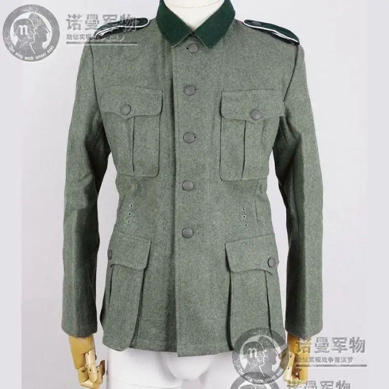 Reproduction Cosplay German WH M36 Fieldgrey Wool Feldbluse Field Blouse Tunic with Shoulder Straps and Trouser Pants Nordland