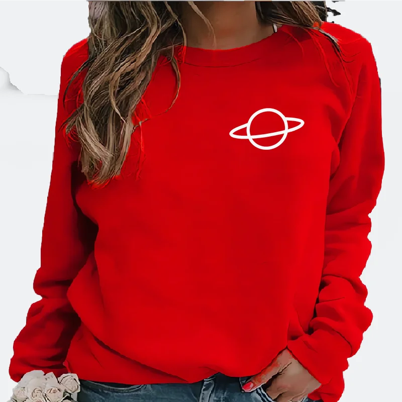 Best-selling best-selling loose-fitting casual printed planet round-neck long-sleeved women's hoodie