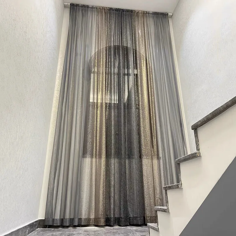 모던 라이트 럭셔리 블랙 골드 스팽글 그라데이션 튤 커튼, 북유럽 인더스트리얼 스타일 그레이 쉬어 커튼 거실 침대 룸 #4