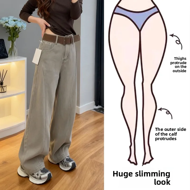 

High Waist Wide Leg Jeans Women's Casual Loose Fit plus Size Denim Pants Knife Style for Heavy Girls Spring Autumn