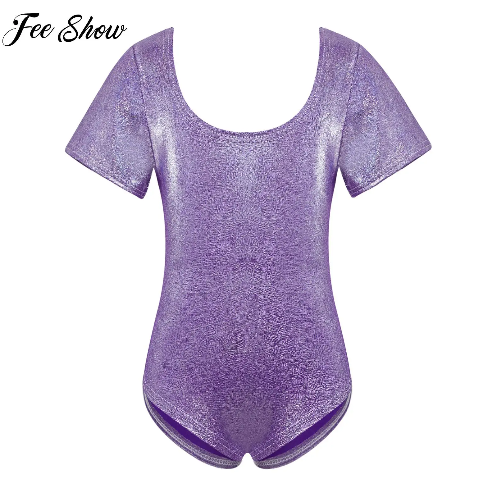 Teen Girls Ballet Leotards Dress Sparkly Gymnastic Dancewear Short Sleeve Ballet Leotard Costume Yoga Training Bodysuit Jumpsuit