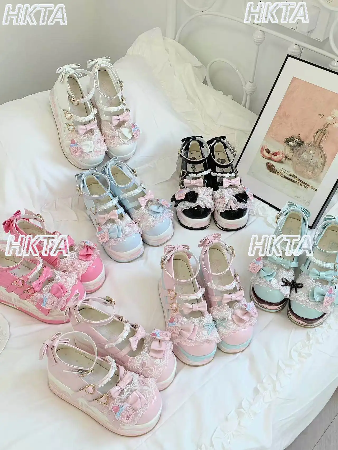 Japanese Lolita Bow Round Head Tower Buckle Platform Mary Jane Shoes Girl 2026 Summer New Sweet Cute Lace Thick Sole Shoes Women