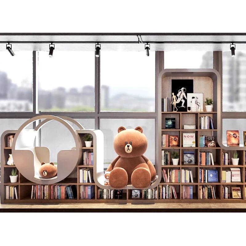 

Children's simple curved bookcase Sales office Floor-to-ceiling display cabinet in the lobby School training center Reading