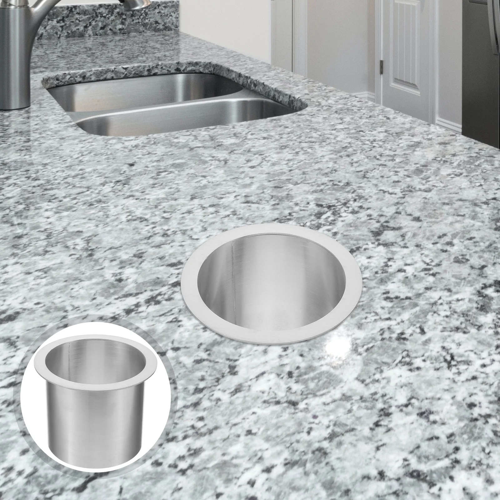 1 Stainless Steel Garbage Chute Round Drop in Grommet Counter Waste Chute Grommets Kitchen Bench Metal Desk