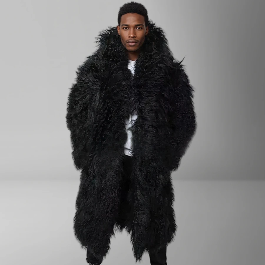 

Mens Fur Coat Extra Long Full Skin Real Fur Jackets Luxury Mongolian Fur Coat Men's Natural Sheepskin Coats